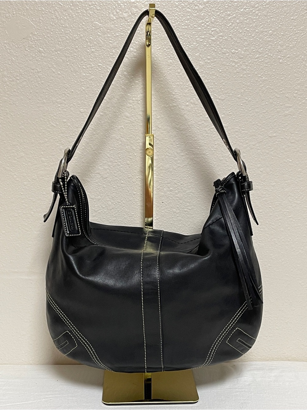 Coach Black SoHo Hobo Large with Contrast Stitching with Tassel and Hang Tag